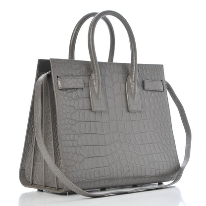 Saint Laurent Calfskin Crocodile Embossed Small Sac De Jour Fog 3 of 12
