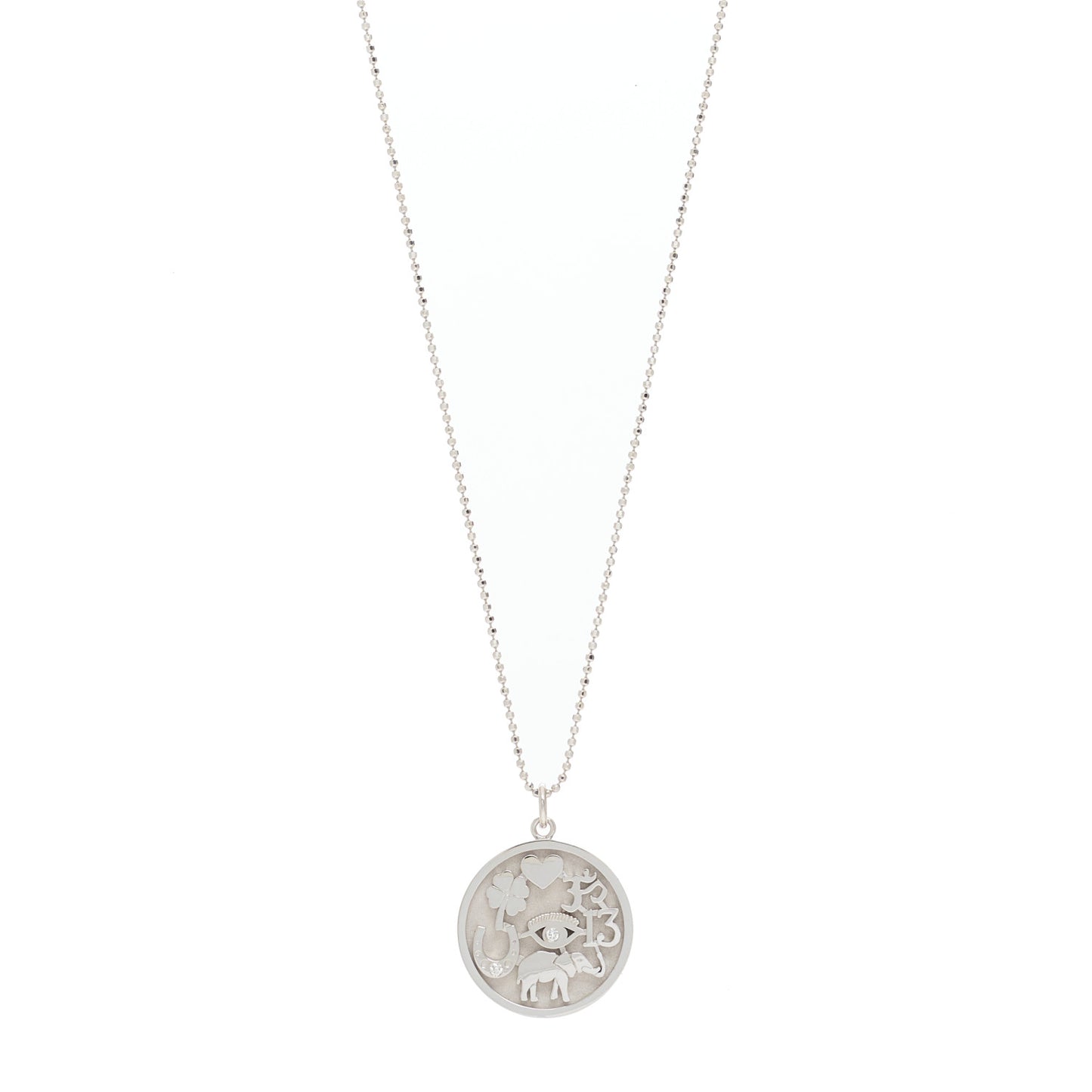 18K White Gold Diamond Good Luck Pendant Necklace