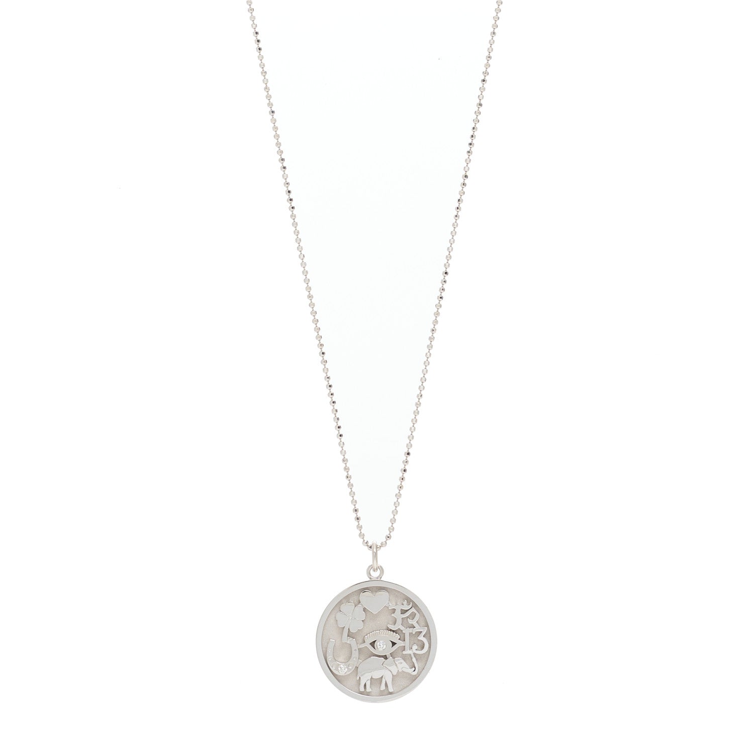 Jennifer Meyer 18K White Gold Diamond Good Luck Pendant Necklace 1 of 6