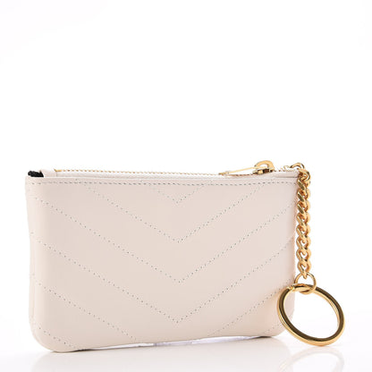 Saint Laurent Calfskin Matelasse Monogram Key Pouch Porcellana 3 of 8