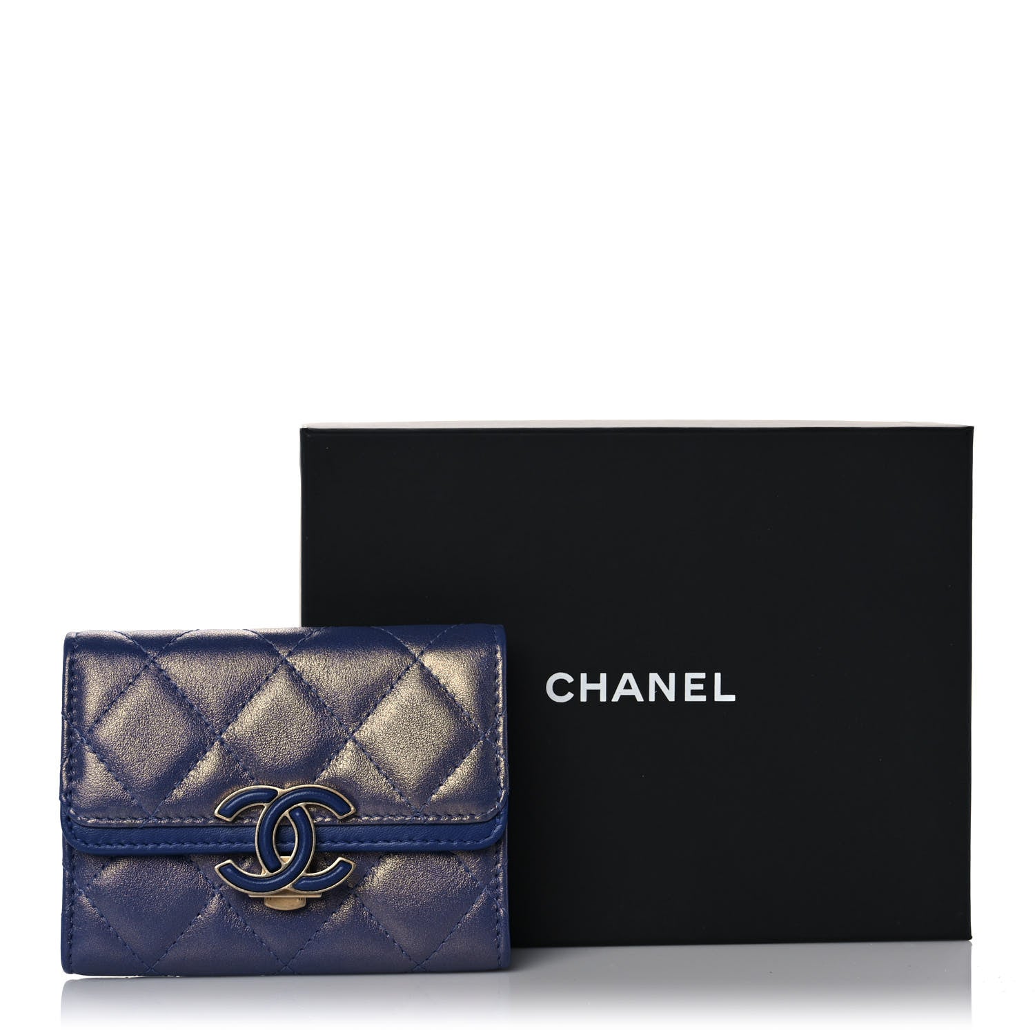 Chanel Metallic Calfskin Quilted CC Chic Flap Card Holder Blue 12 of 12