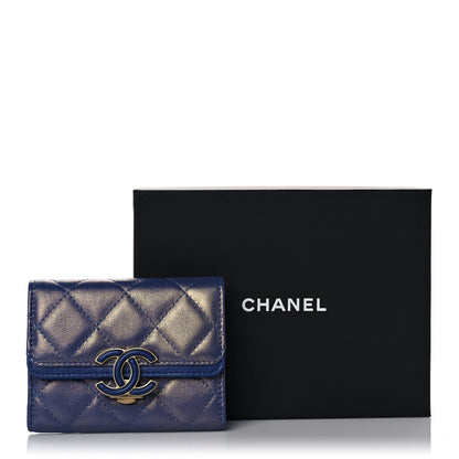 Chanel Metallic Calfskin Quilted CC Chic Flap Card Holder Blue 12 of 12