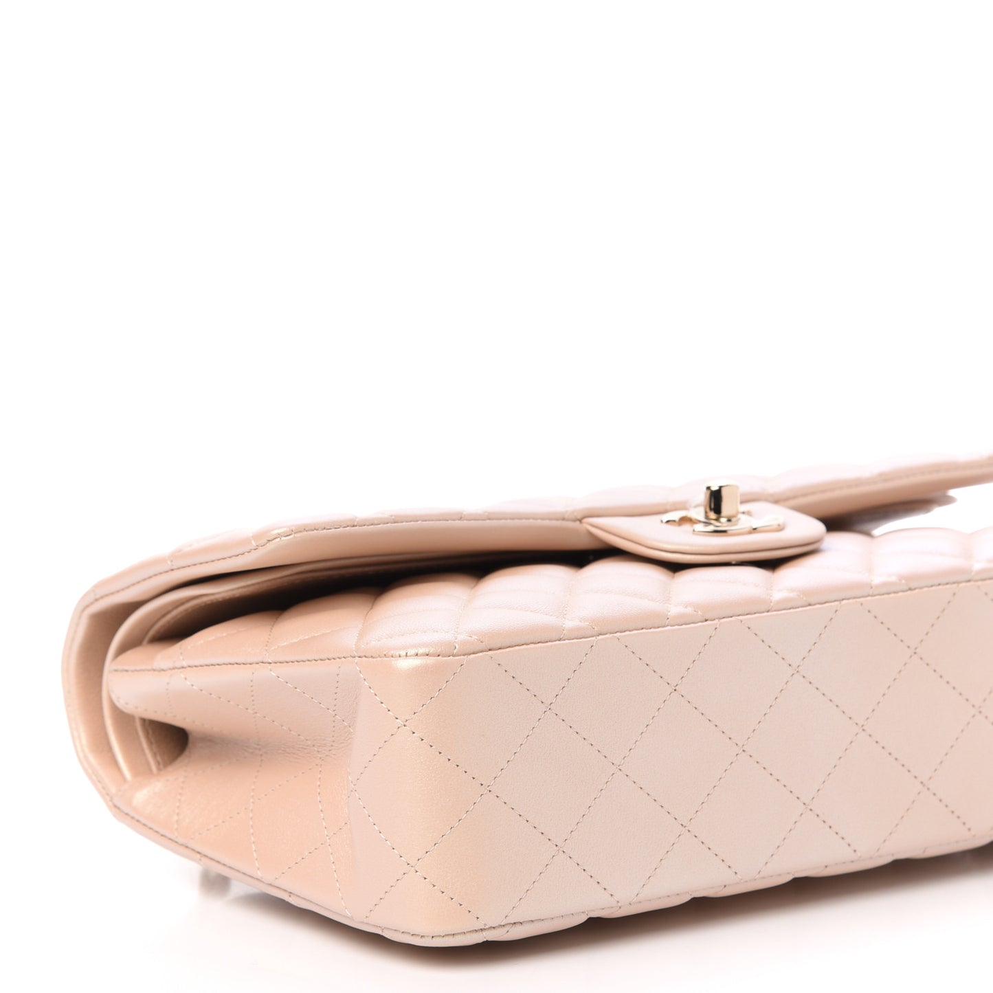 Iridescent Calfskin Quilted Medium Double Flap Beige
