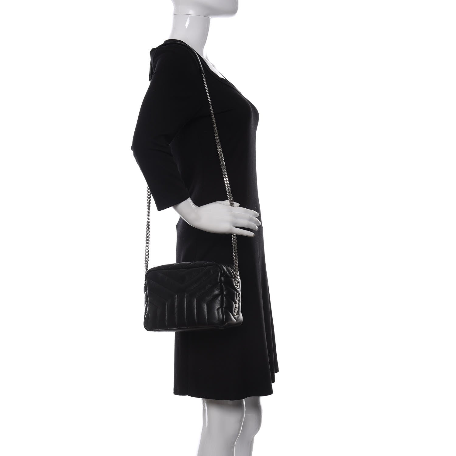 Saint Laurent Calfskin Y Quilted Monogram Small Loulou Bowling Bag Black 2 of 9