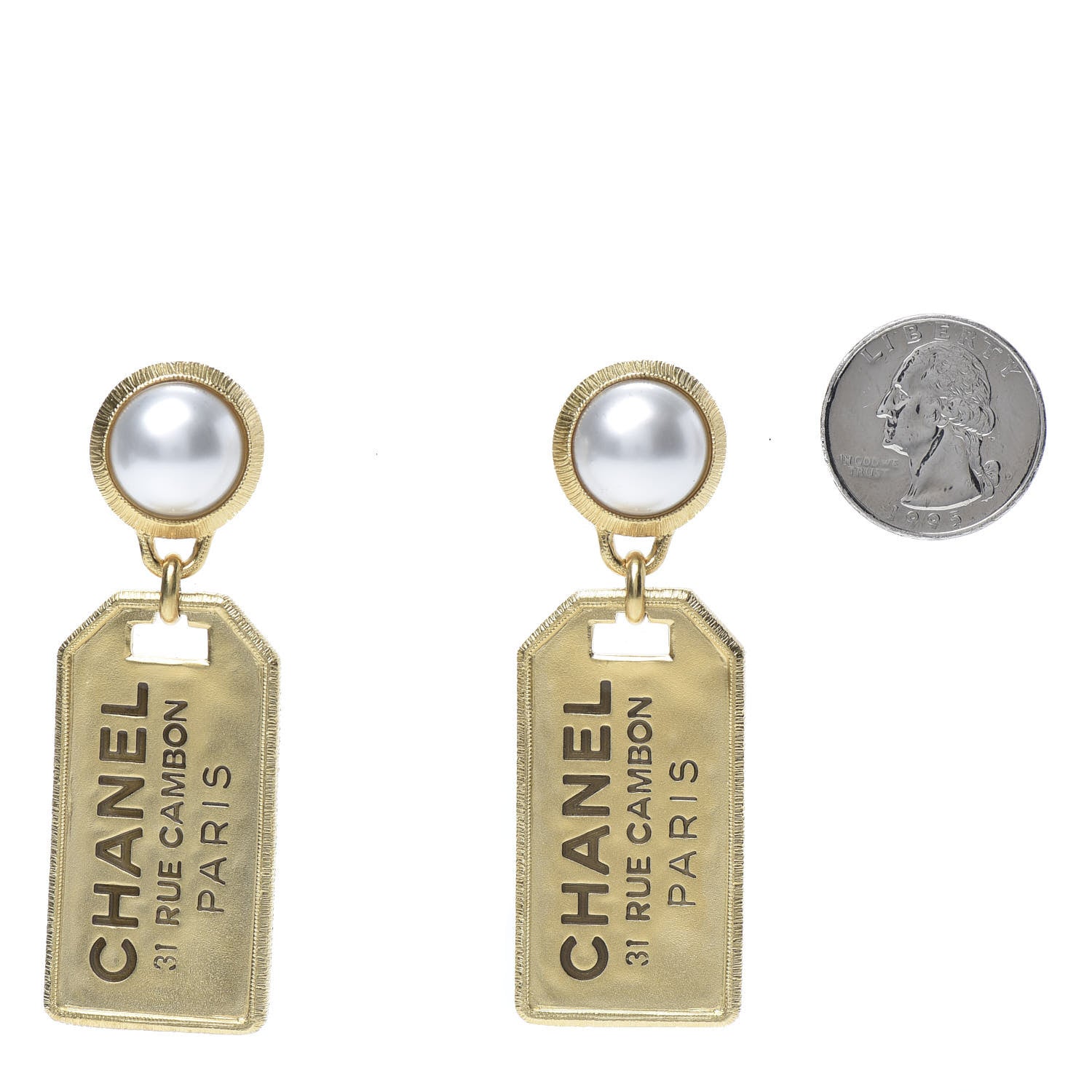 Chanel Pearl CC Tags Drop Earrings Gold 2 of 5