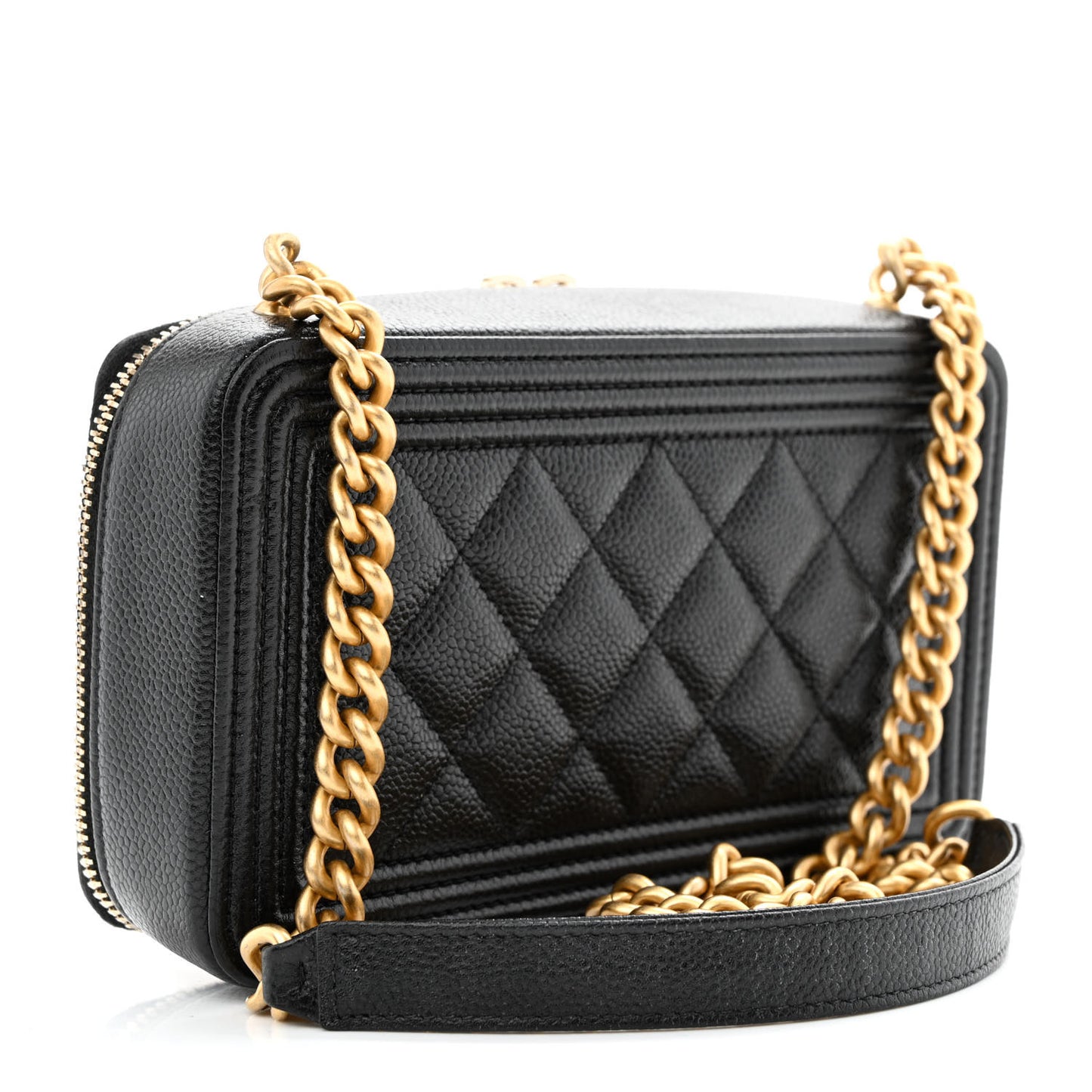 Caviar Quilted Boy Zip Phone Holder With Chain Black
