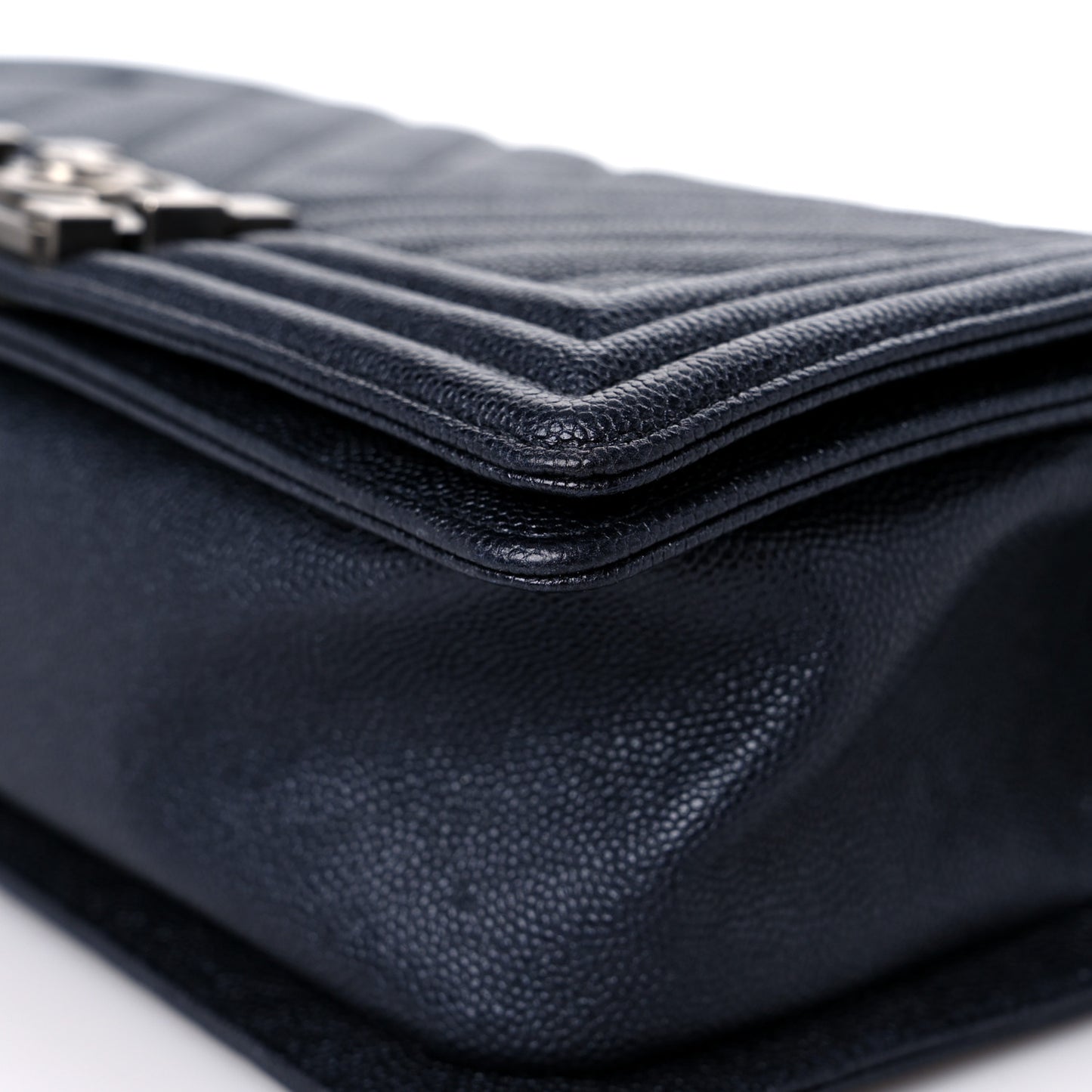 Caviar Chevron Quilted Medium Boy Flap Navy