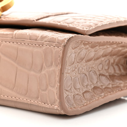 Balenciaga Shiny Calfskin Crocodile Embossed Hourglass Chain Bag Nude Beige 10 of 20