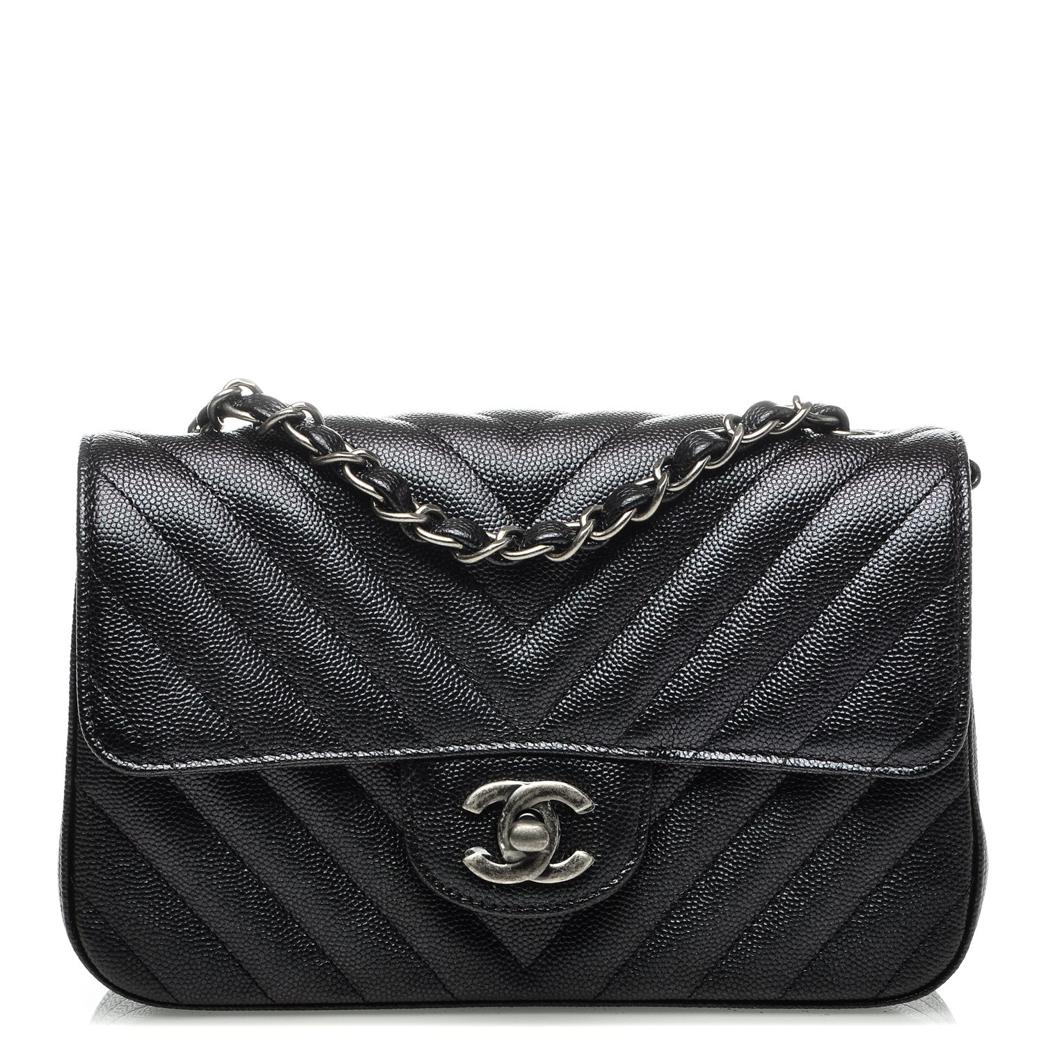 Chanel Caviar Chevron Quilted Mini Rectangular Flap Black 1 of 6