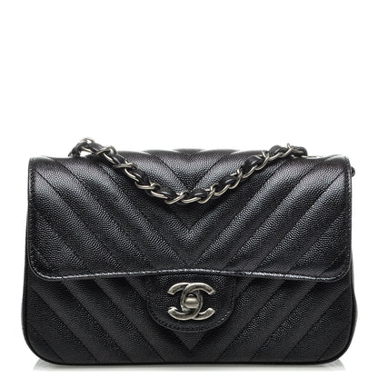 Chanel Caviar Chevron Quilted Mini Rectangular Flap Black 1 of 6