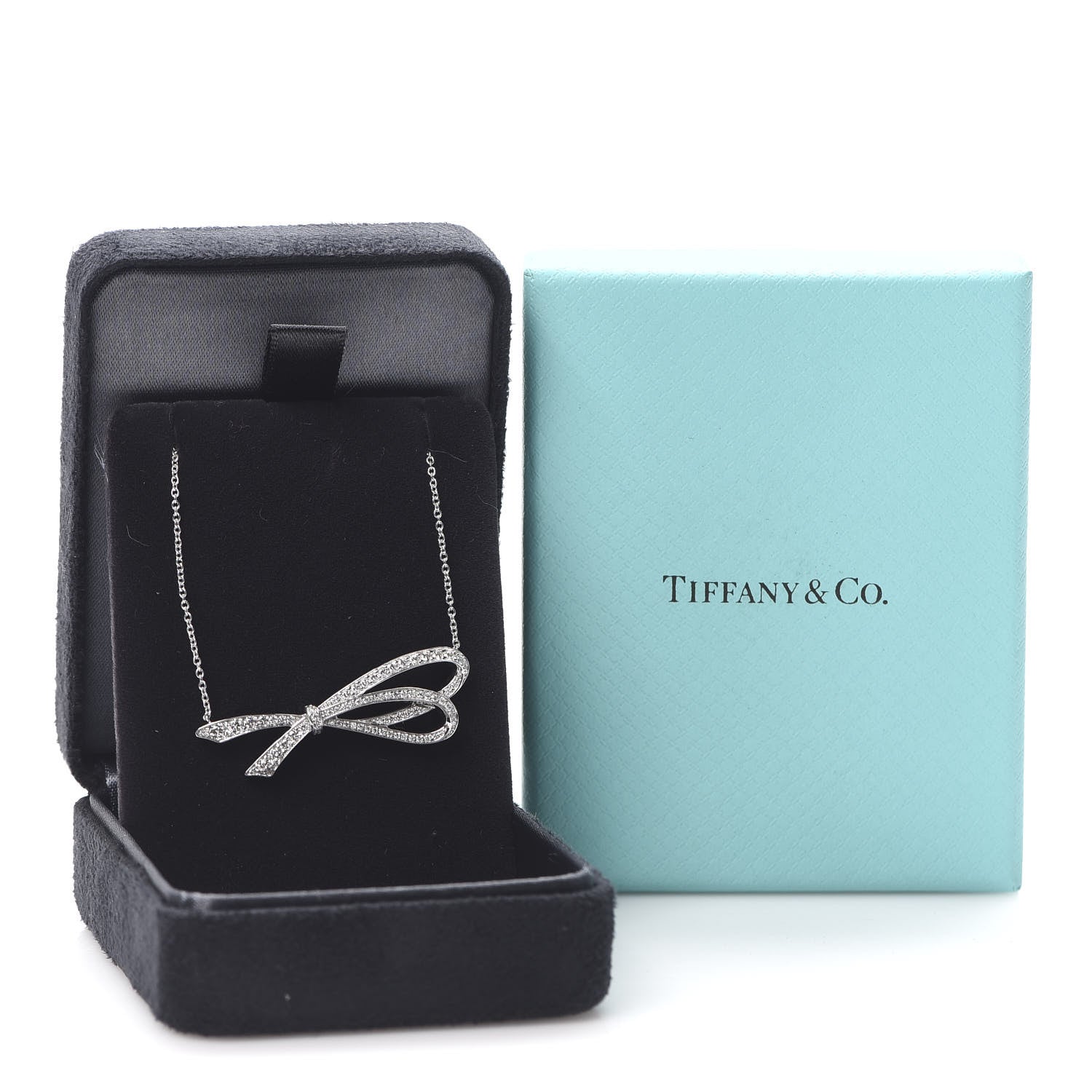 Tiffany 18K White Gold Diamond Bow Pave Pendant Necklace 6 of 6