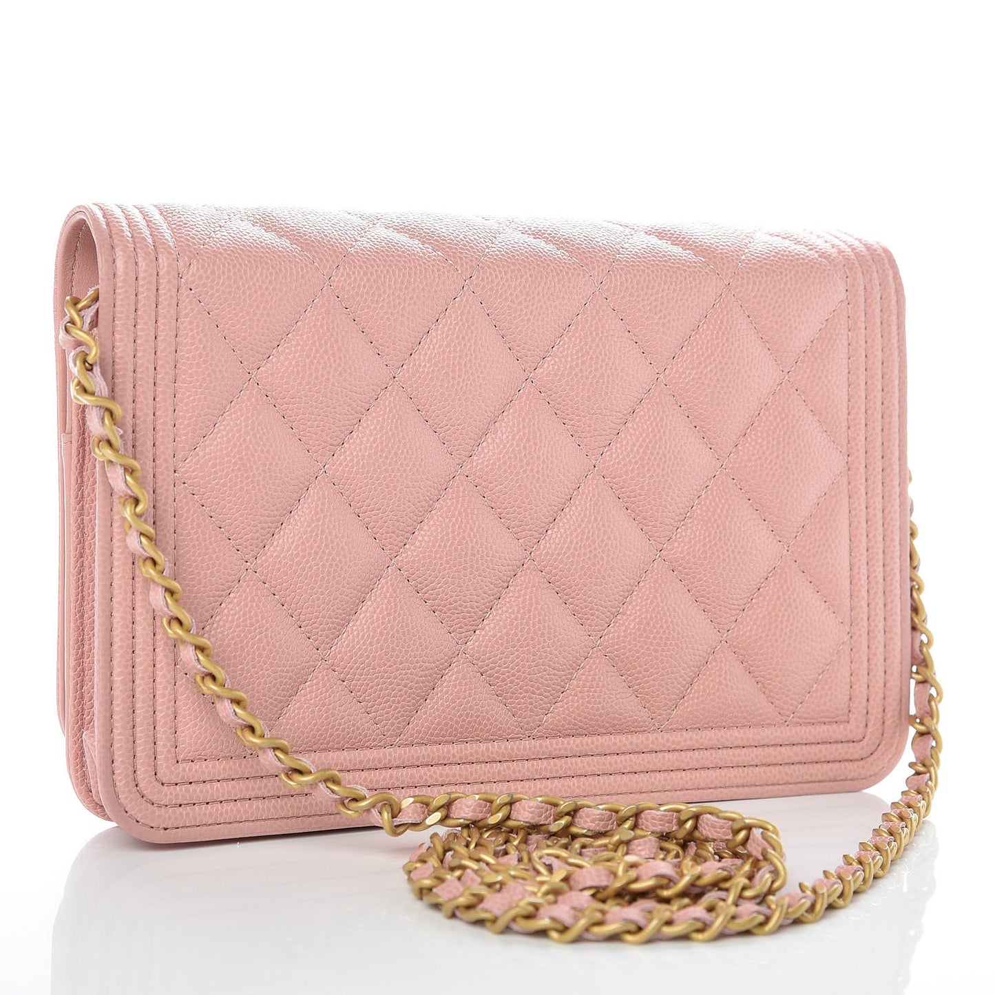 Caviar Quilted Boy Wallet On Chain WOC Light Pink