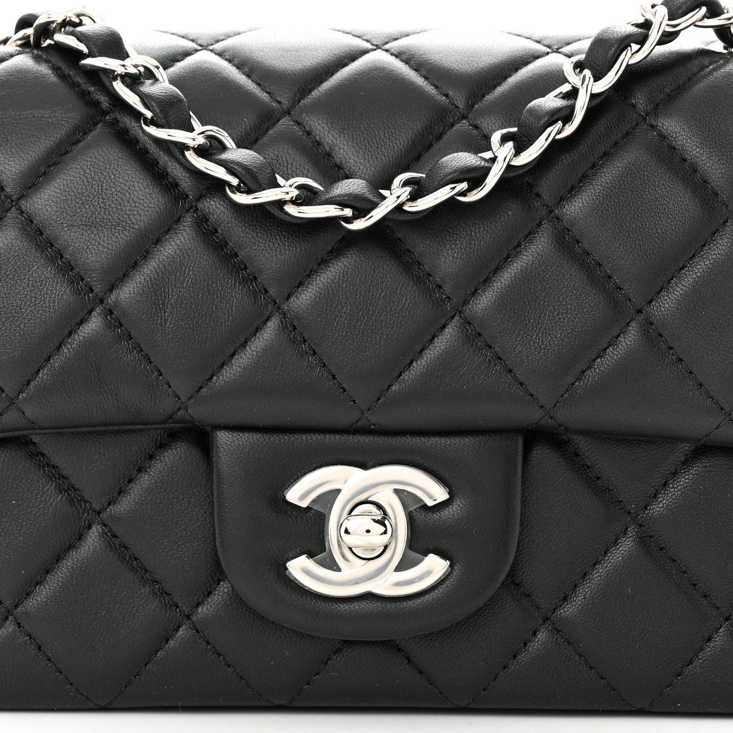 Lambskin Quilted Mini Rectangular Flap Black