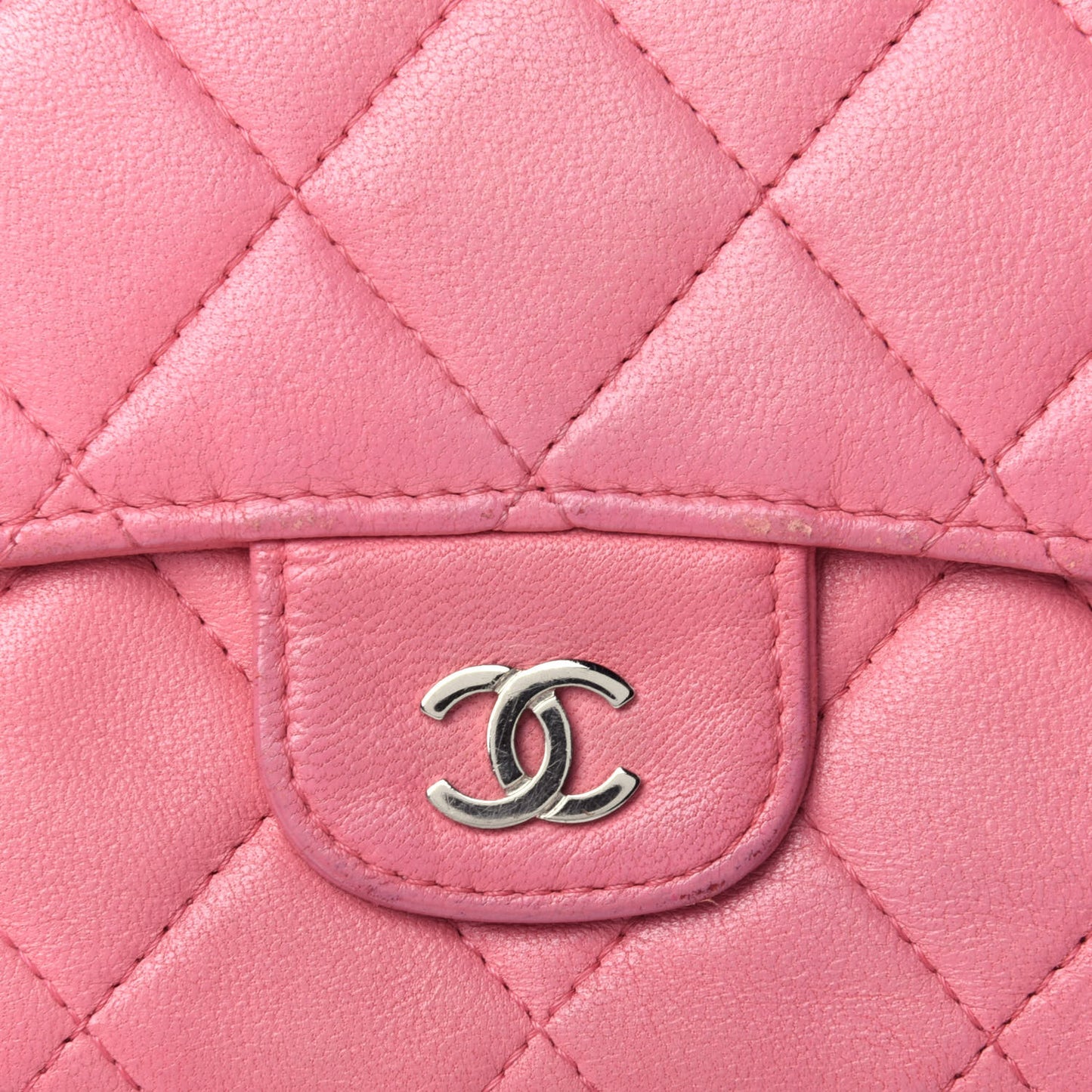 Lambskin Quilted Large Flap Wallet Pink