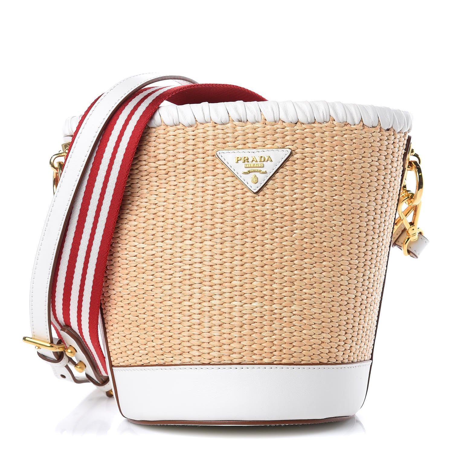 Prada Paglia City Calfskin Bucket Bag Naturale White 1 of 9