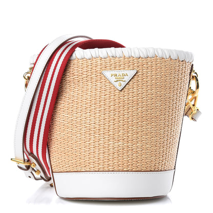 Prada Paglia City Calfskin Bucket Bag Naturale White 1 of 9