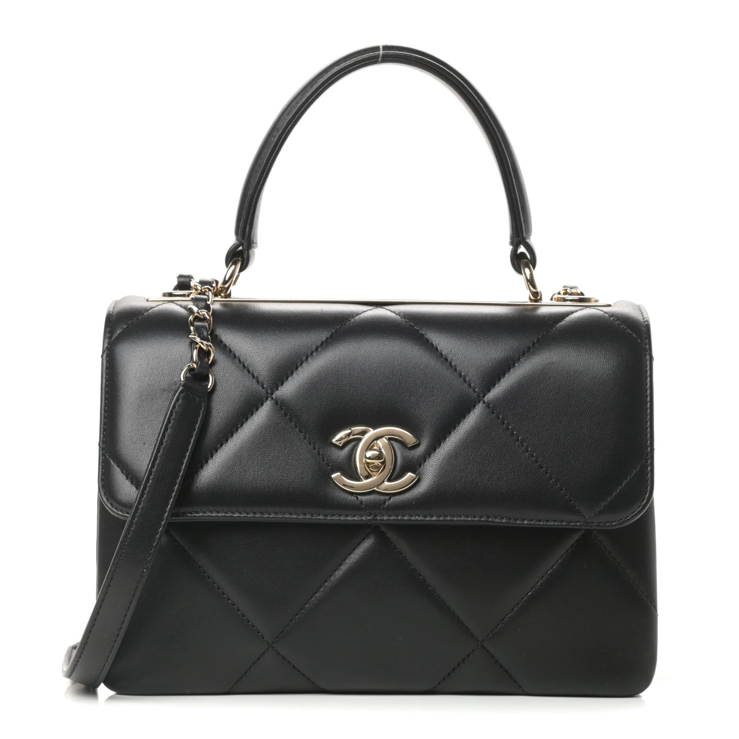 Lambskin Quilted Small Trendy CC Dual Handle Flap Bag Black