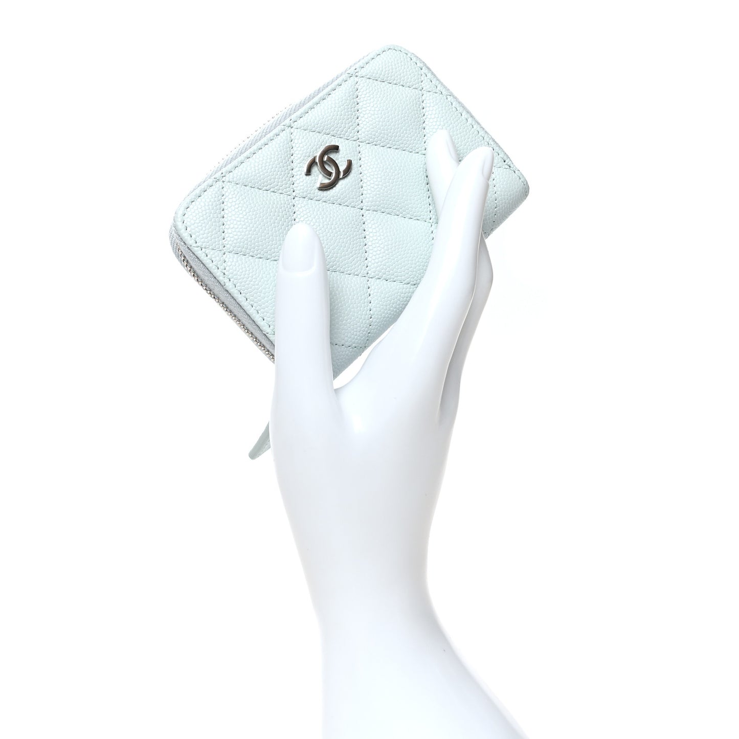 Caviar Quilted Zip Coin Purse Light Blue