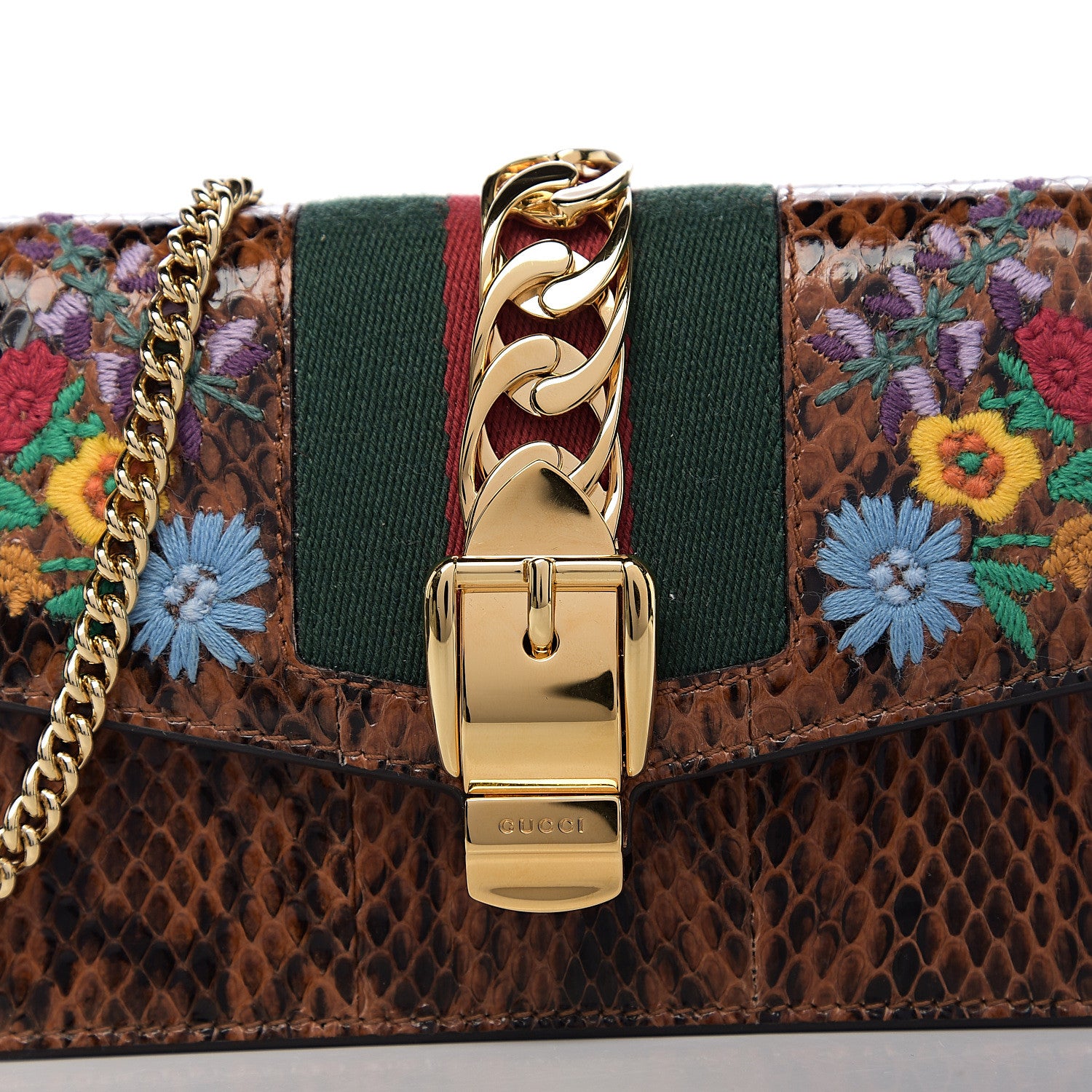Gucci Elaphe Web Floral Embroidered Super Mini Sylvie Chain Shoulder Bag Cuir Multicolor 10 of 11