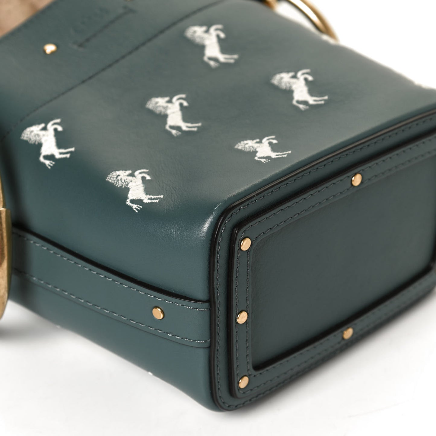Smooth Calfskin Little Horses Embroidered Mini Roy Bucket Bag Cloudy Blue