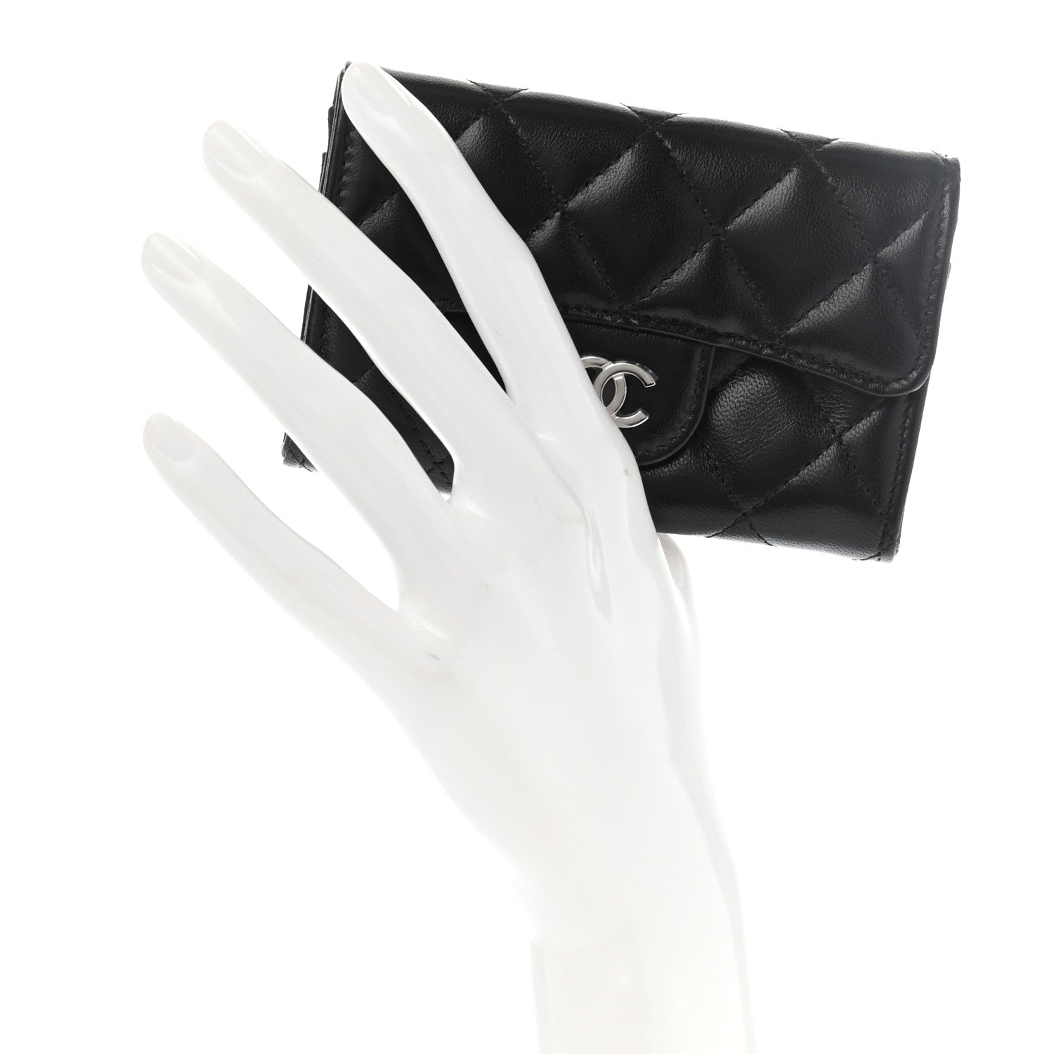 Chanel Lambskin Quilted Flap Card Holder Wallet Black 2 of 12