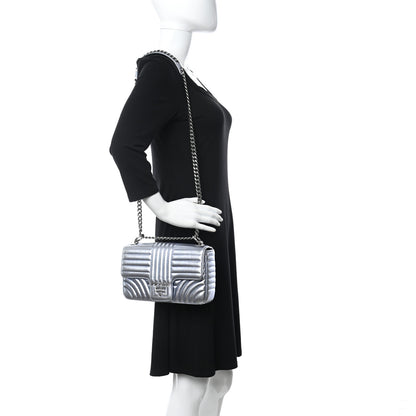 Prada Nappa Impunture Diagramme Medium Chain Flap Shoulder Bag Silver 2 of 10