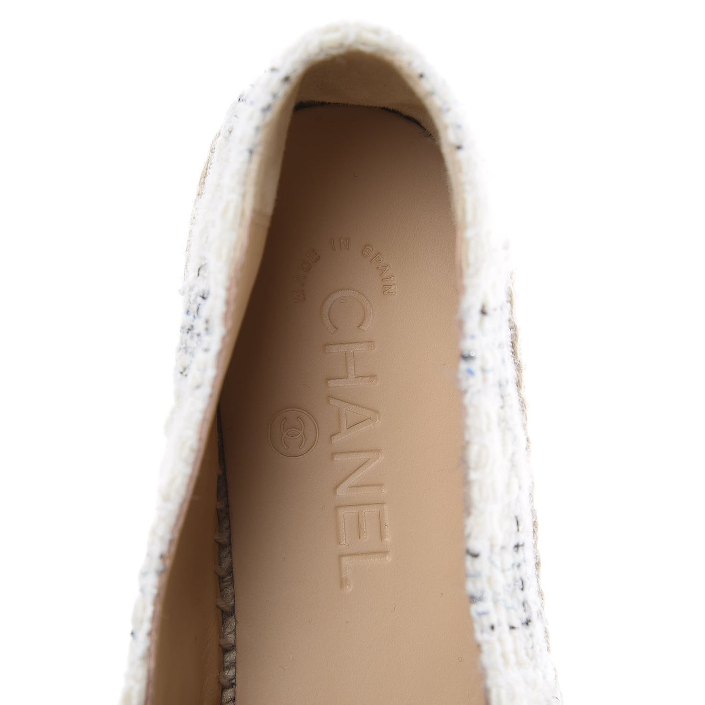 Tweed CC Espadrilles 39 Ecru White Blue Black