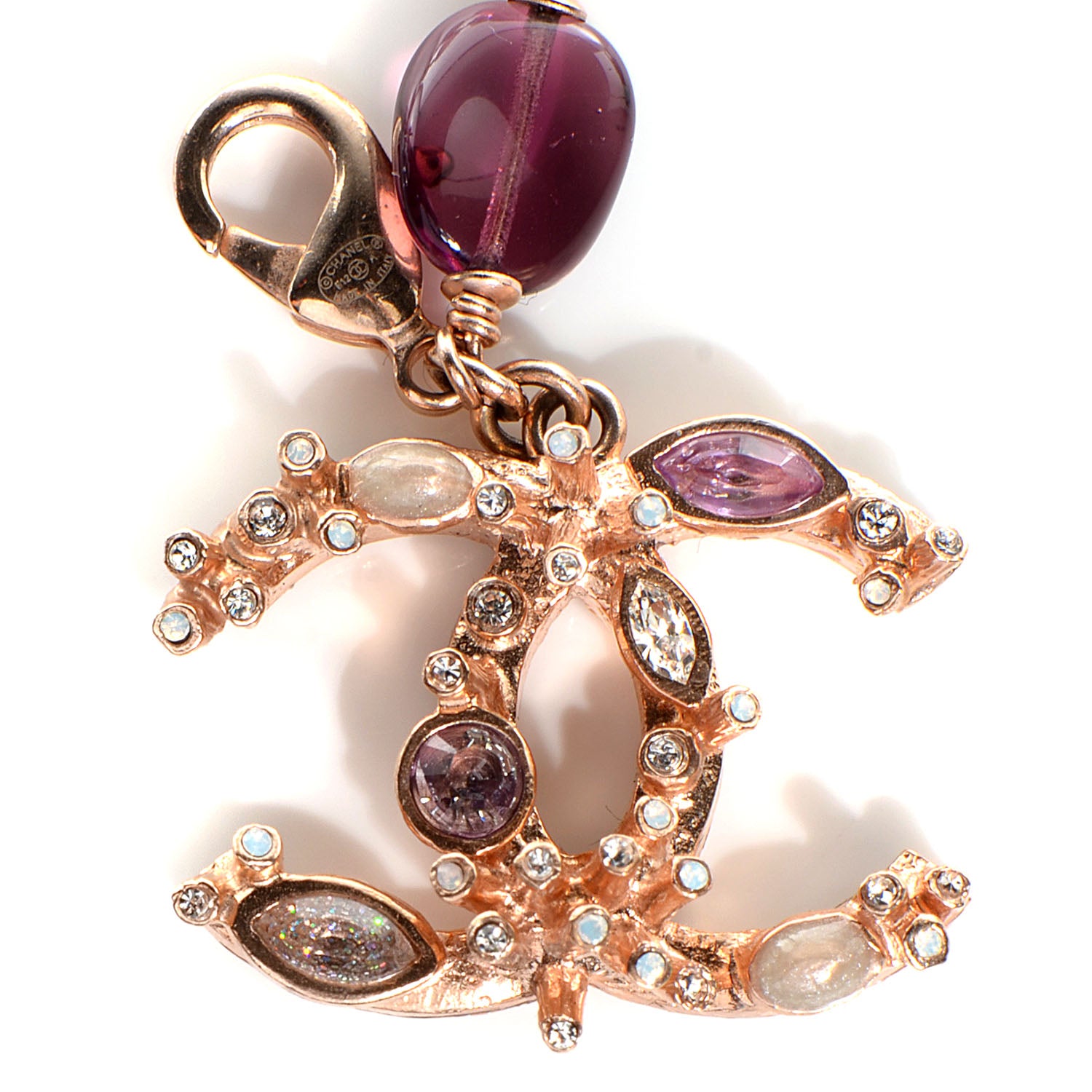 Chanel Crystal Marquise CC Irregular Pearl Bracelet Gold Purple 5 of 6
