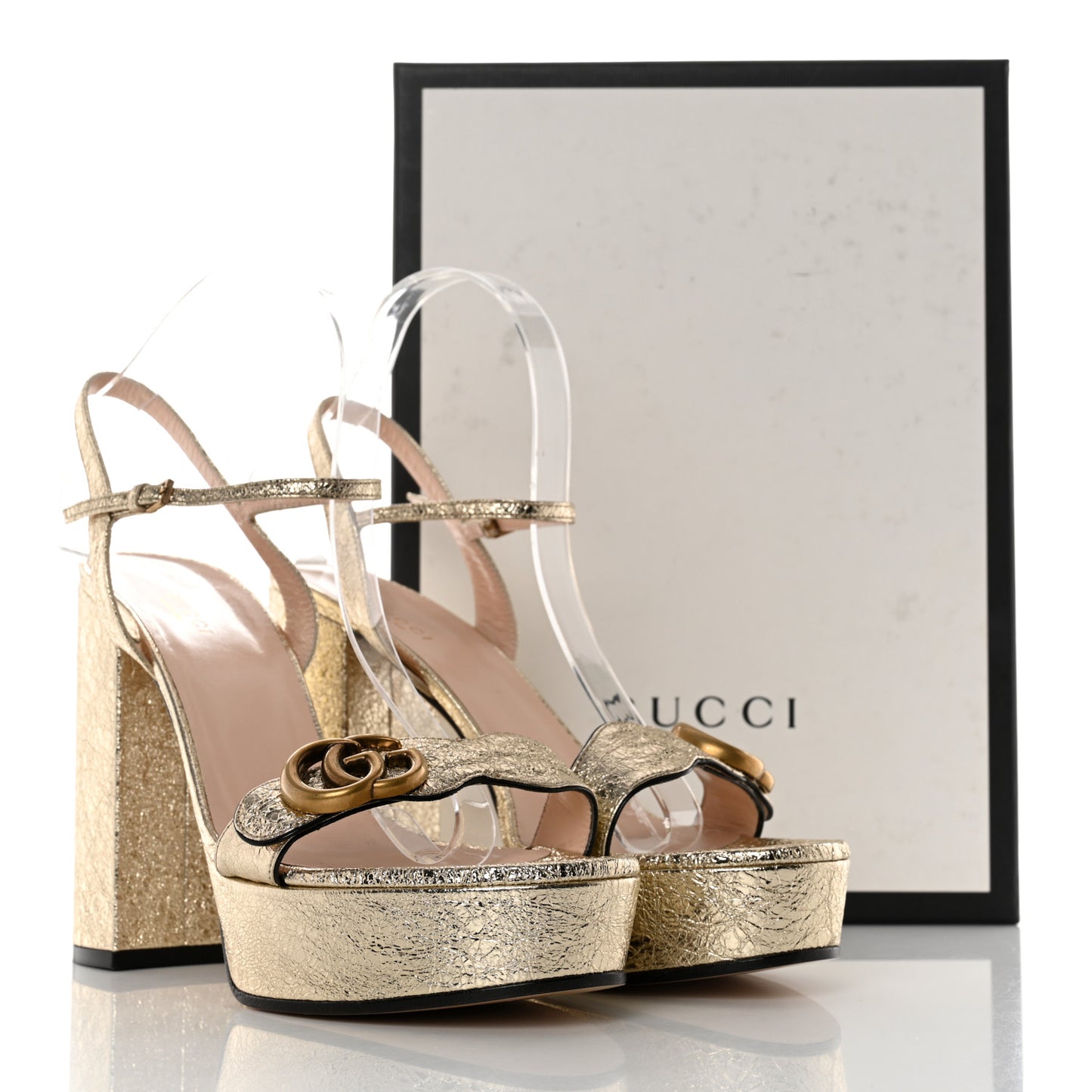 Galassia GG Marmont Ankle Wrap 30/115mm Platform Sandals 40 Platino