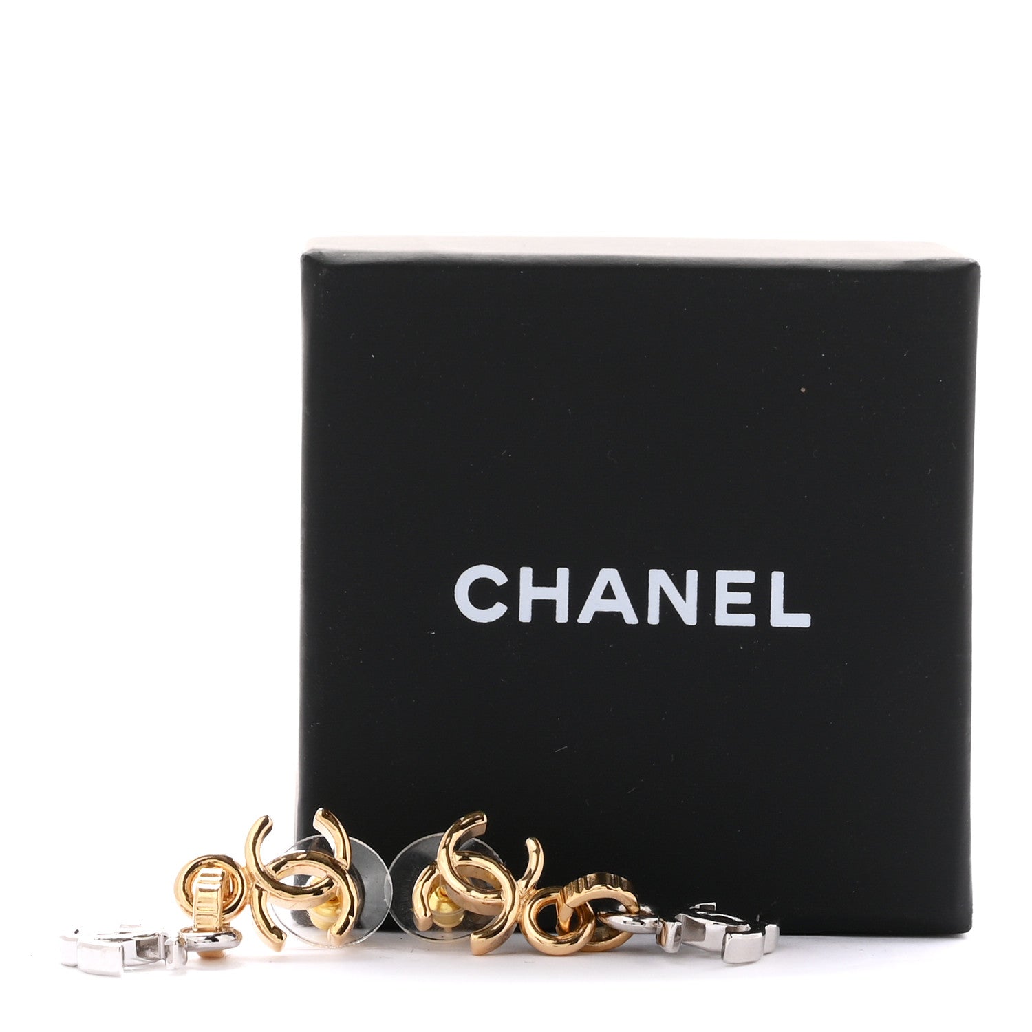Chanel Metal CC Pendant Drop Earrings Gold Silver 5 of 5