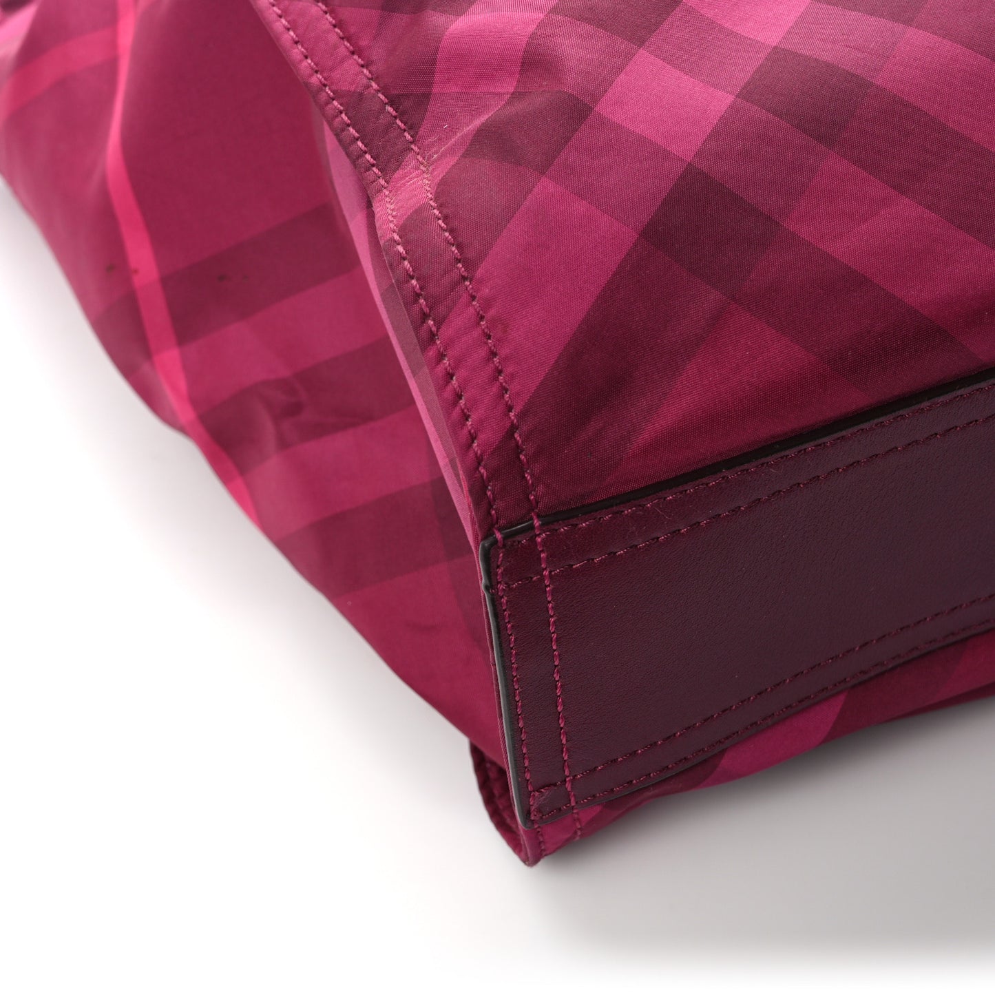 Nylon Check Small Buckleigh Packable Tote Bright Burgundy