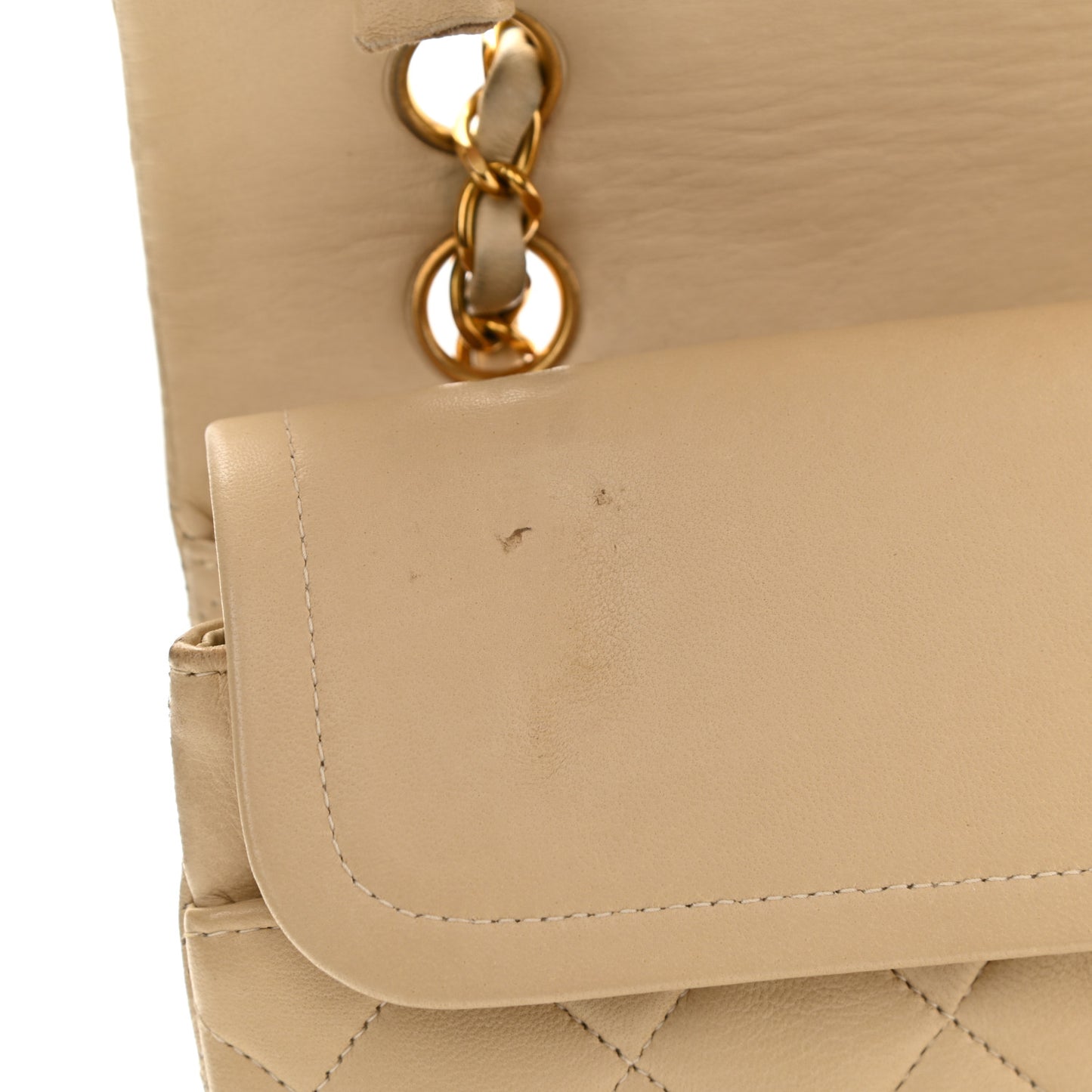 Lambskin Quilted Medium Double Flap Beige