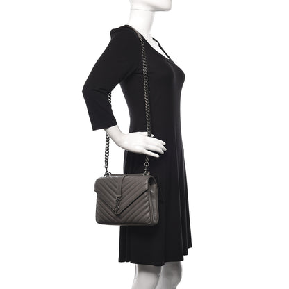 Saint Laurent Sheepskin Matelasse Chevron Monogram Medium College Bag Light Coal 2 of 9