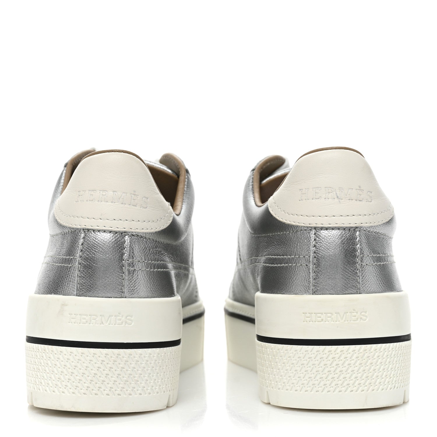 Hermes Metallic Epsom Womens Voltage Sneakers 37.5 Gris Argente Vieilli White 4 of 12