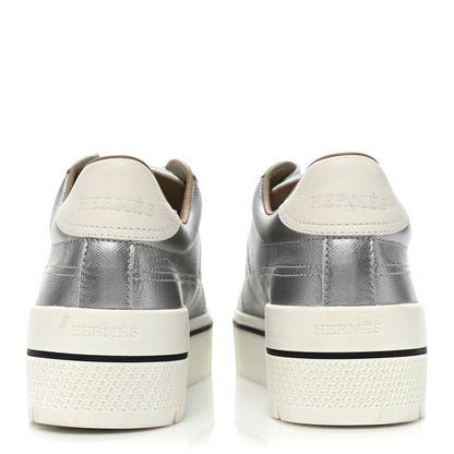 Hermes Metallic Epsom Womens Voltage Sneakers 37.5 Gris Argente Vieilli White 4 of 12