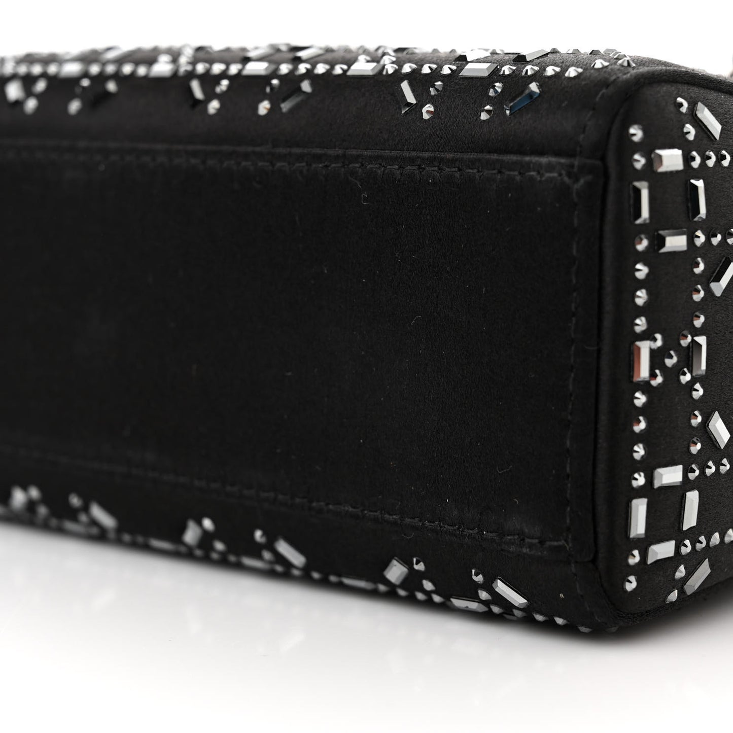 Satin Crystal Cannage Mini Lady Dior Black