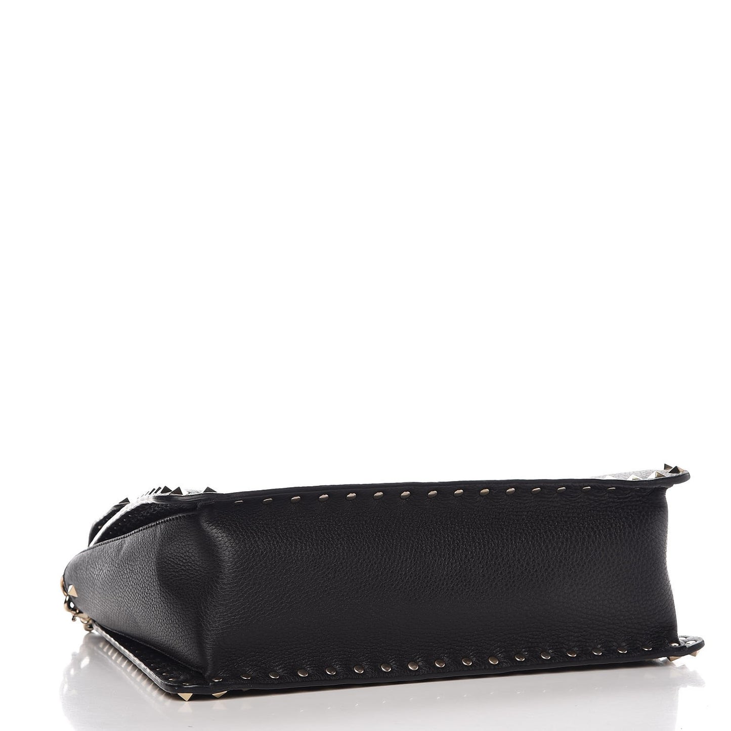 Grained Calfskin Rockstud Top Handle Flap Shoulder Bag Black
