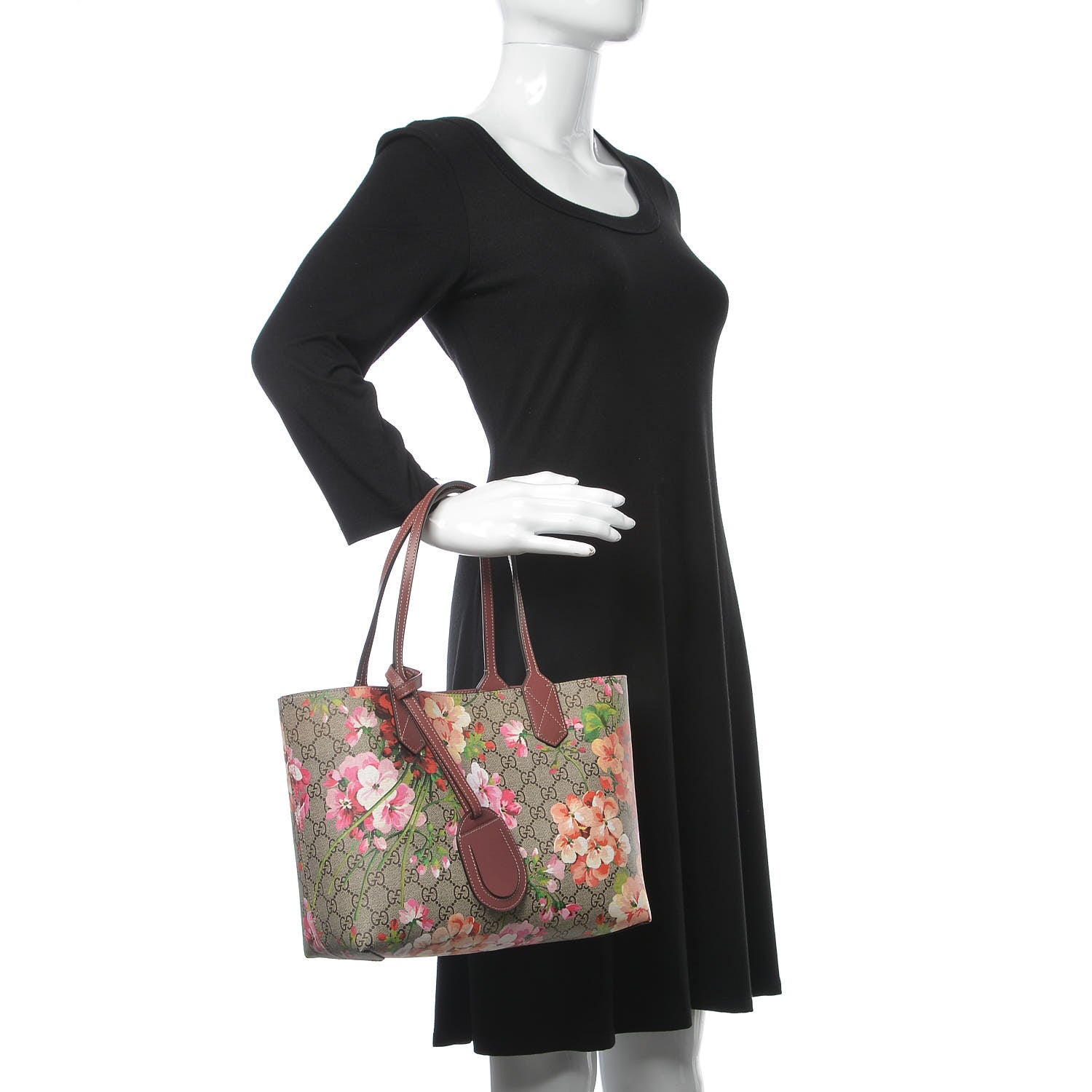 Gucci GG Supreme Monogram Blooms Small Reversible Tote Beige Multicolor Dry Rose 3 of 11