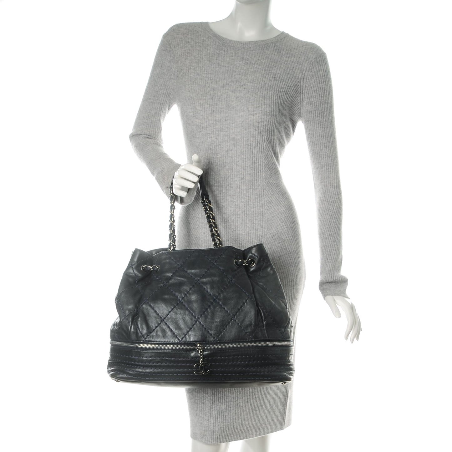 Lambskin Expandable Tote Dark Navy