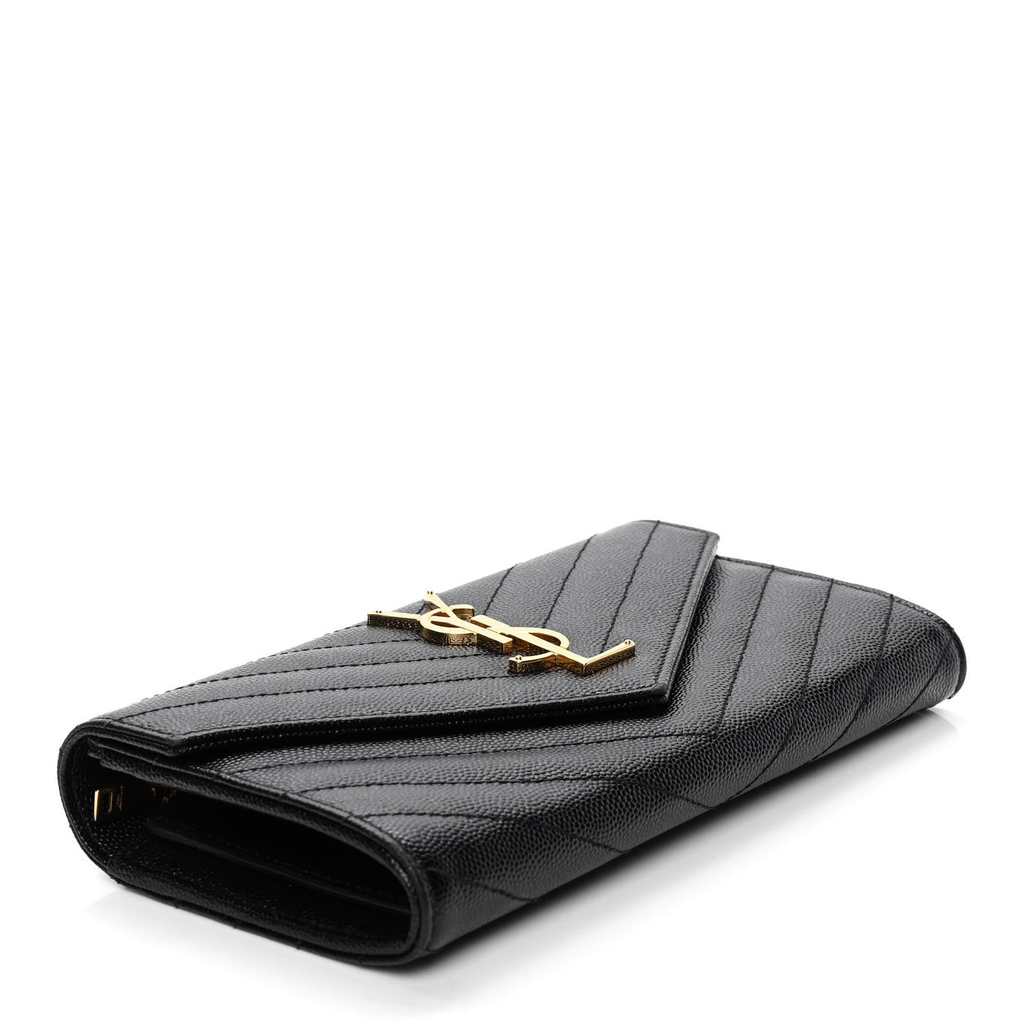 Saint Laurent Grain De Poudre Matelasse Chevron Monogram Flap Wallet Black 3 of 5