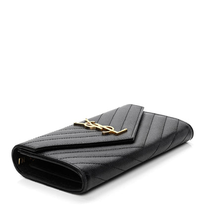 Saint Laurent Grain De Poudre Matelasse Chevron Monogram Flap Wallet Black 3 of 5
