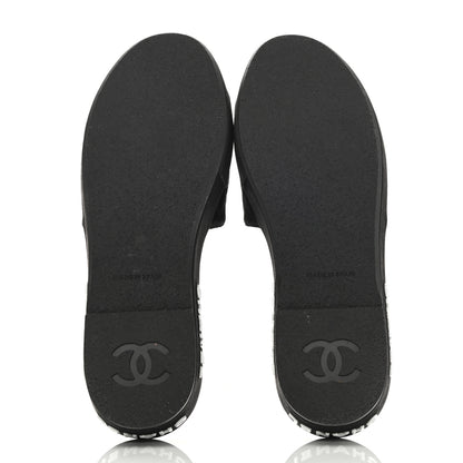 Chanel Lambskin Quilted CC Espadrille Slip On Sandals 37 Black 5 of 8