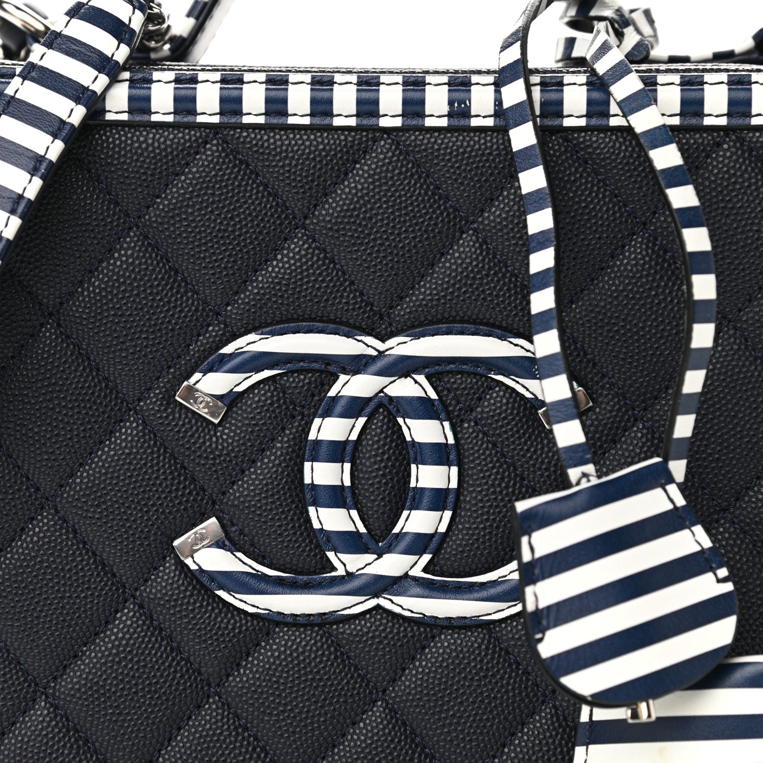 Chanel Caviar Quilted Striped Medium CC Filigree Vanity Case Navy White 8 of 11