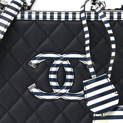 Chanel Caviar Quilted Striped Medium CC Filigree Vanity Case Navy White 8 of 11