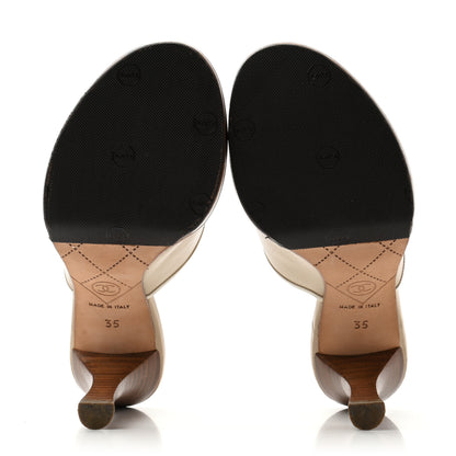 Chanel CC Turnlock Sandals 35 Beige White 5 of 12