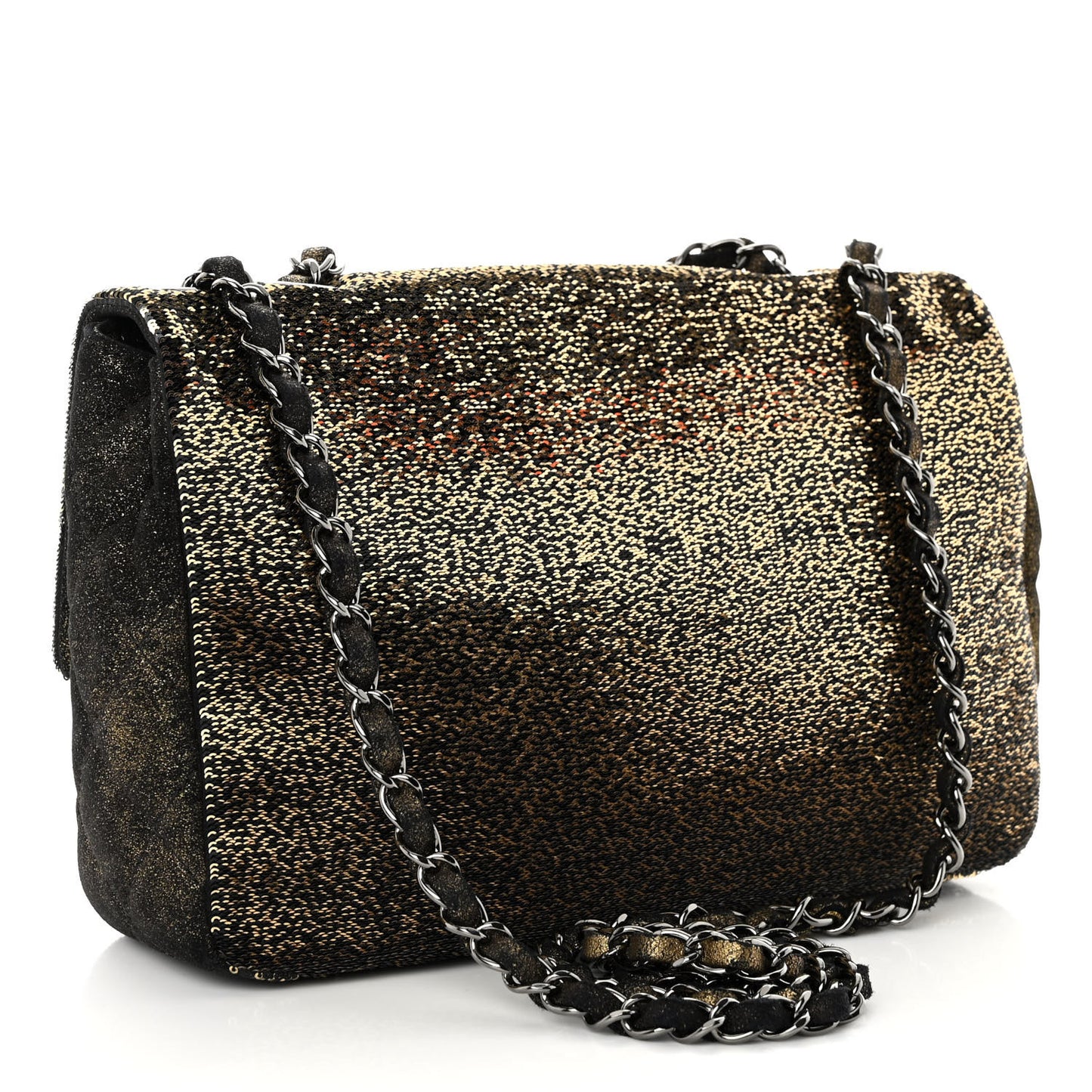 Sequin Suede Medium Flap Black Gold
