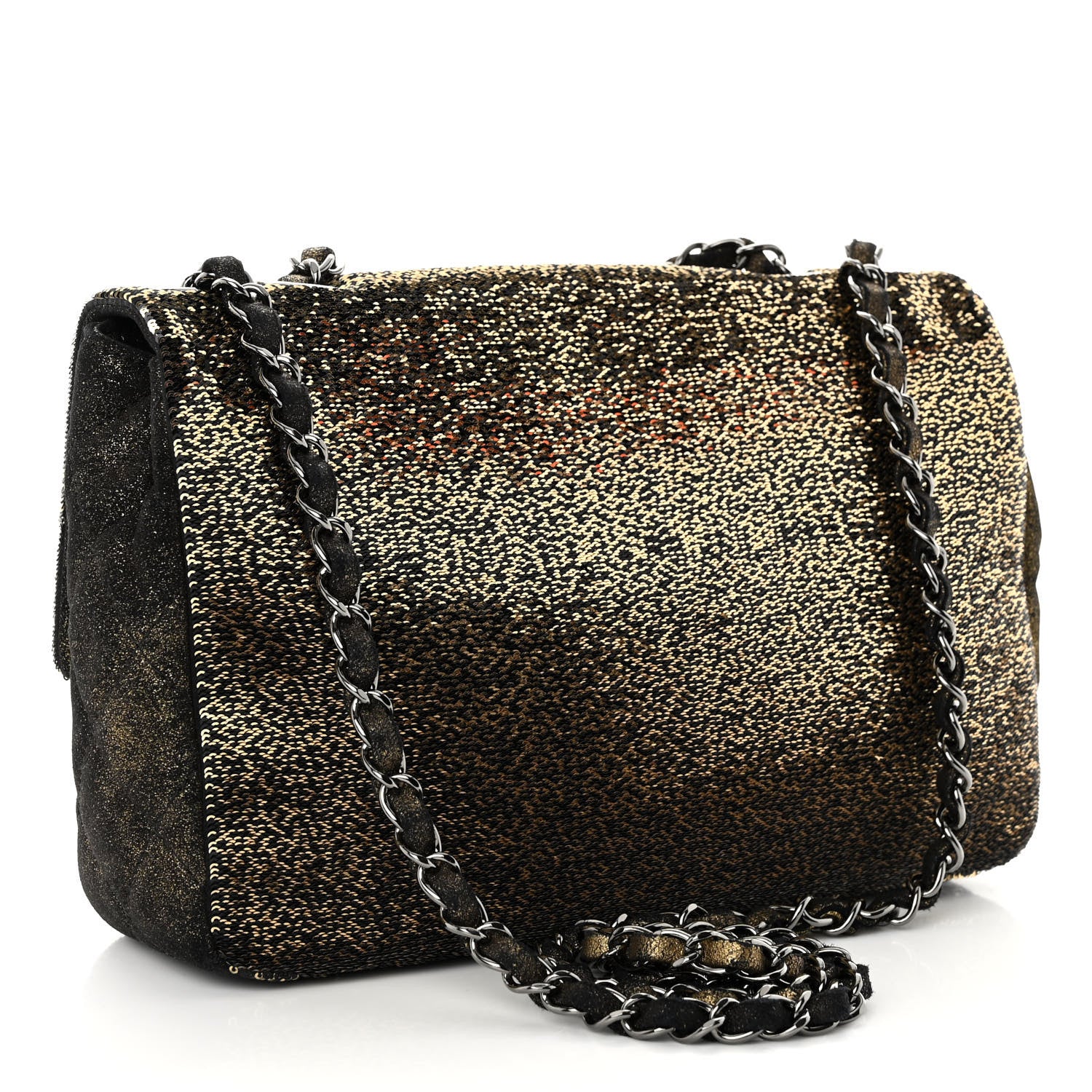Chanel Sequin Suede Medium Flap Black Gold 3 of 9
