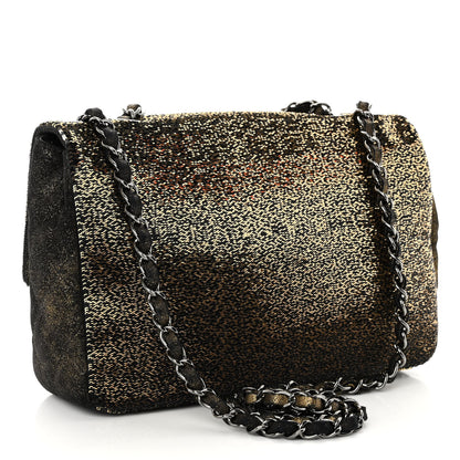 Chanel Sequin Suede Medium Flap Black Gold 3 of 9