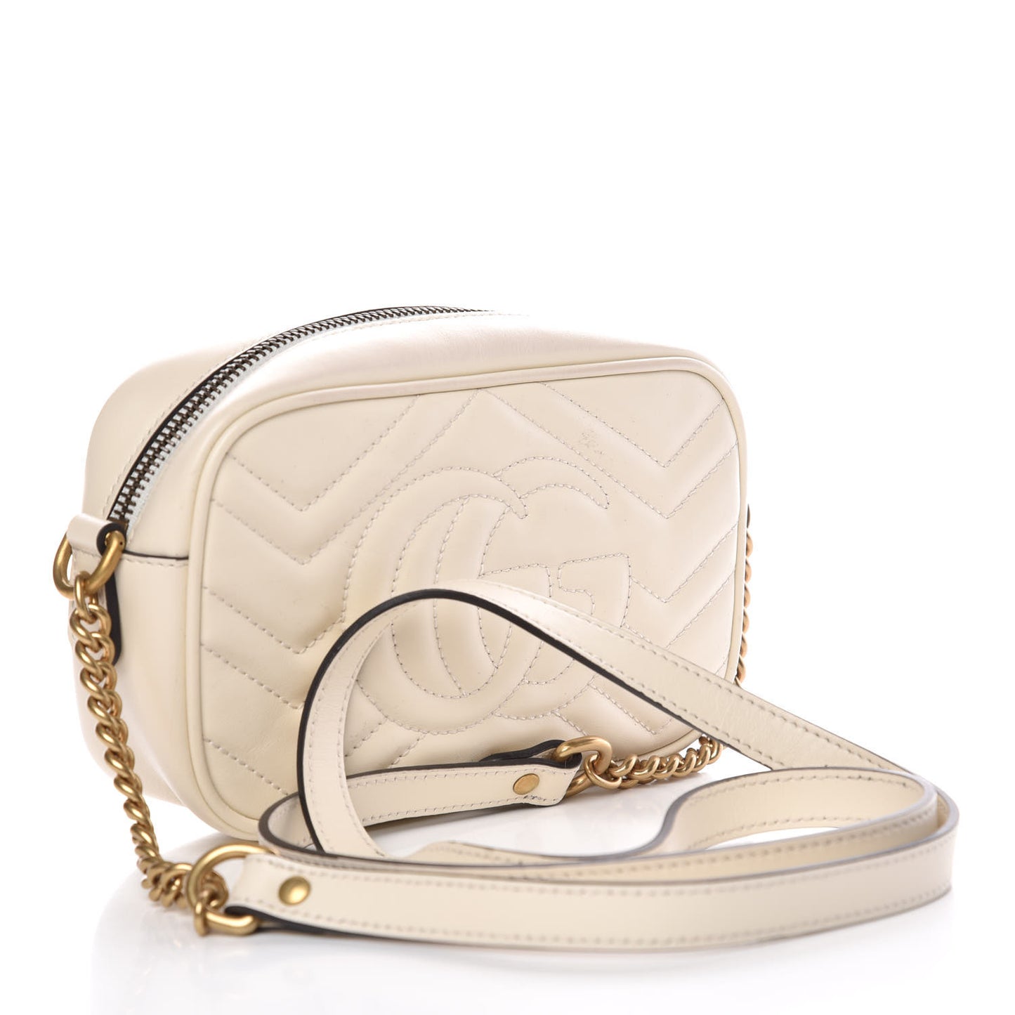 Calfskin Matelasse Mini GG Marmont Chain Shoulder Bag White