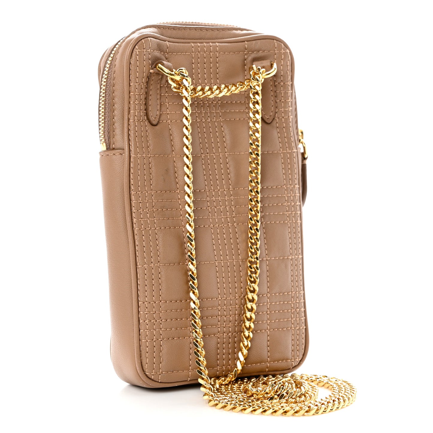 Lambskin Quilted Mini Lola Vertical Crossbody Bag Camel